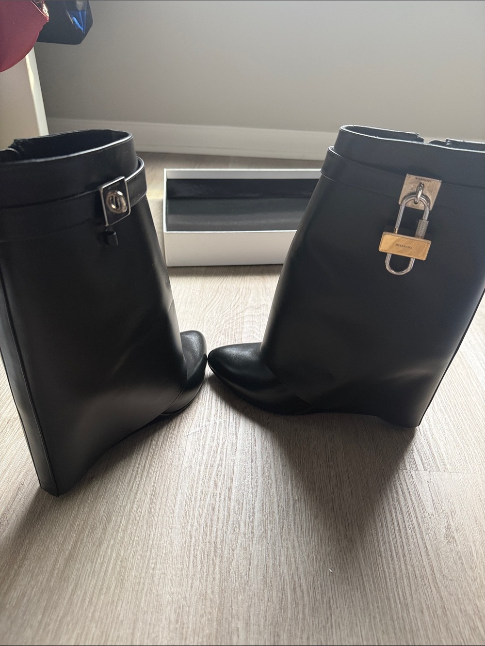 Givenchy Black Wedge Ankle Boots with Padlock Detail
